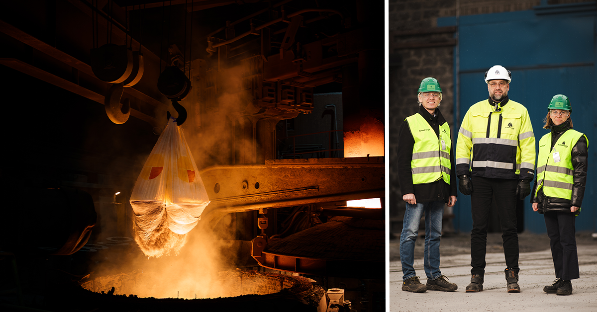 Svante Fielding, VD SMA Mineral, Mikael Andreasson, produktionsansvarig vid Björneborg Steel och Lina Jorheden, VD SaltX Technology.
